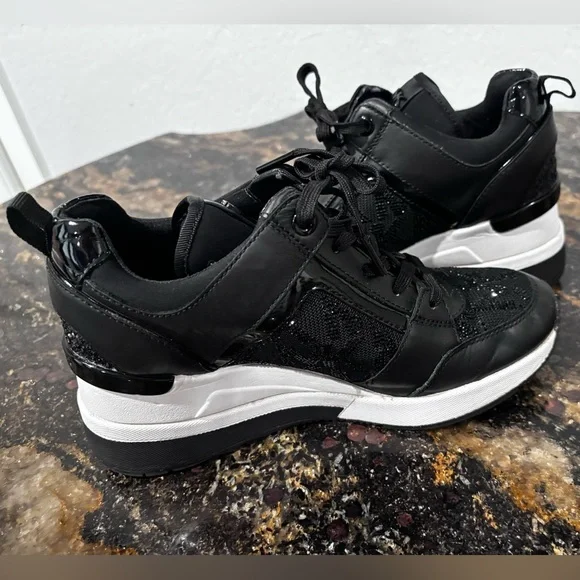 Michael Kors Black and White Lace-Up Sneakers - Picture 3 of 11